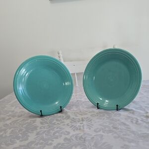 Fiesta Homer Laughlin Set Of 2  Turquoise Ceramic Dinner Plates 10"